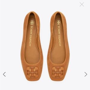 TORY BURCH Georgia Ballet Flat Brown Suede Square Toe